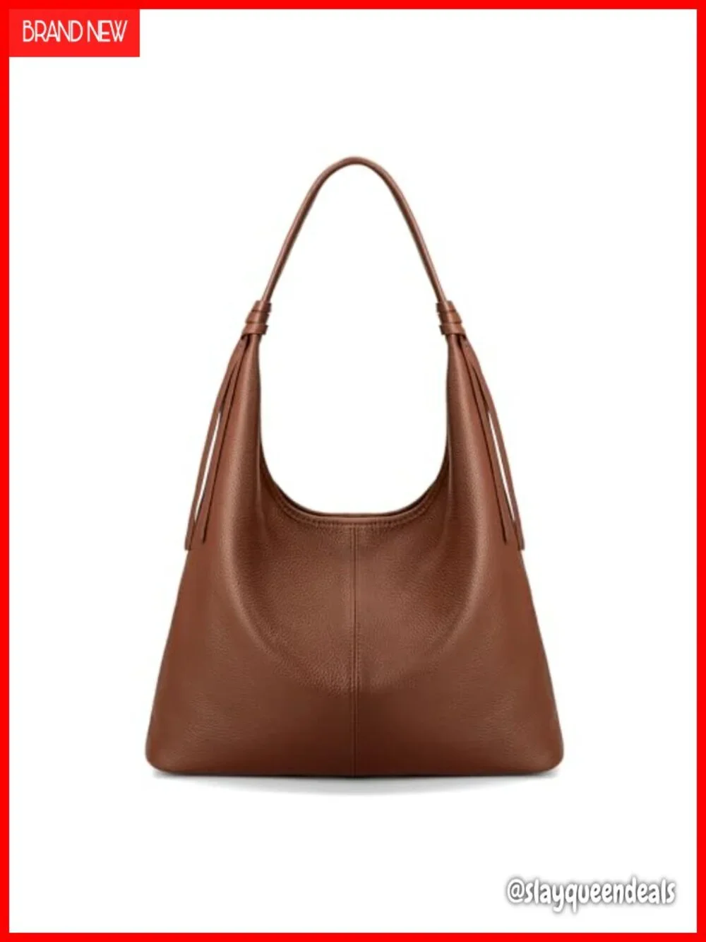Genuine Leather Slouchy Hobo Bag with Tassel Ribbon - Lightweight Tote